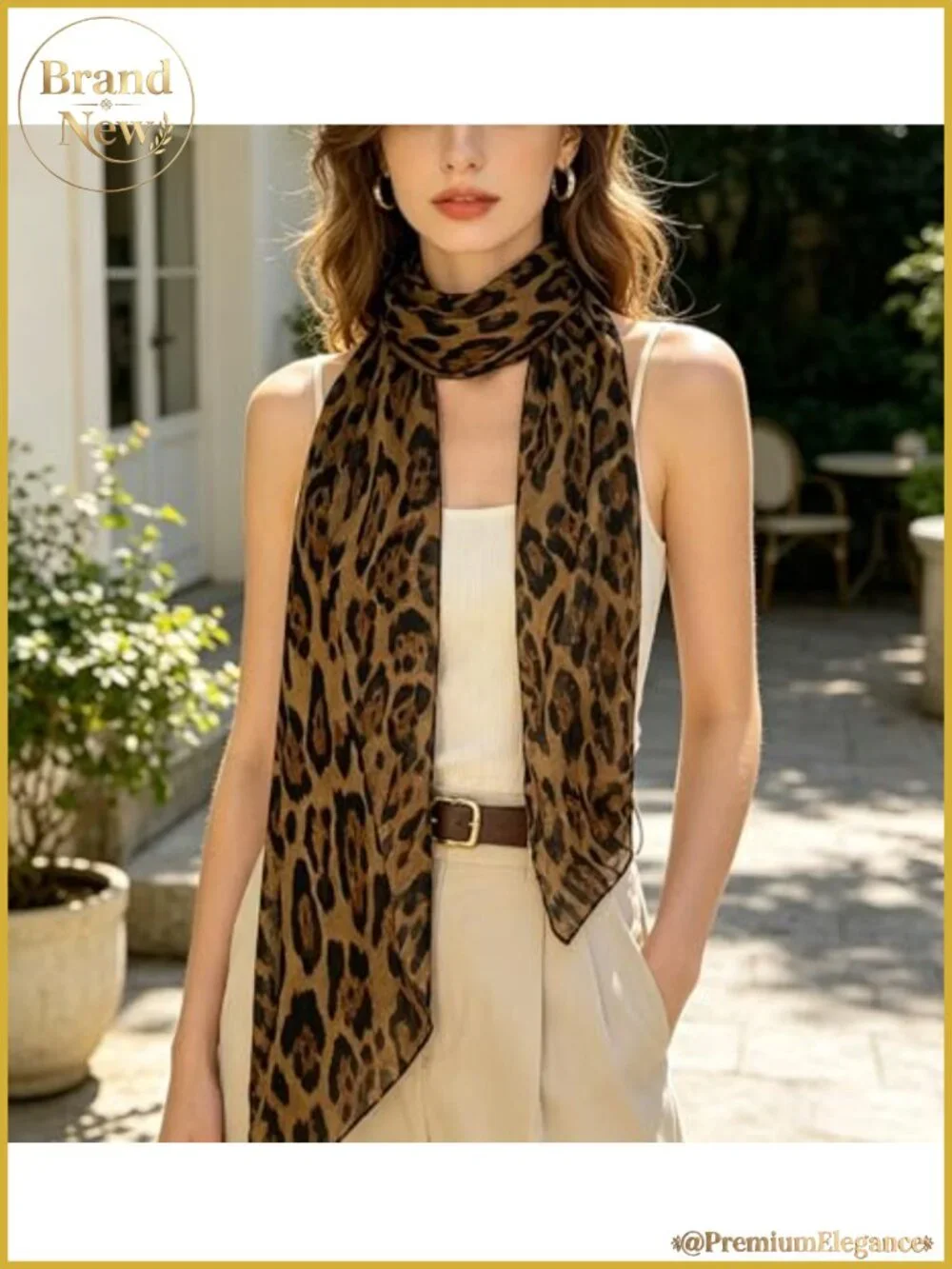 Polyester Leopard Print Scarf Lightweight Sheer Wrap Shawl for Evening Dress